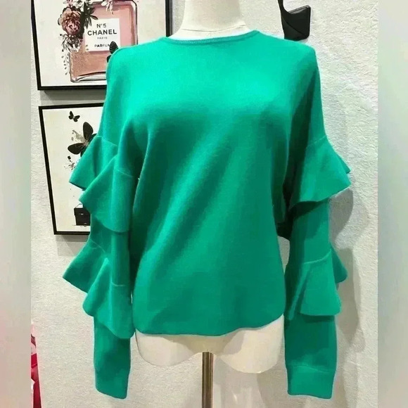SUGARLIPS Quinley Ruffle Sweater In Kelly Green Size Small - Picture 5 of 10